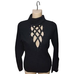 Sexy Black Turtleneck Sweater with front cut-outs